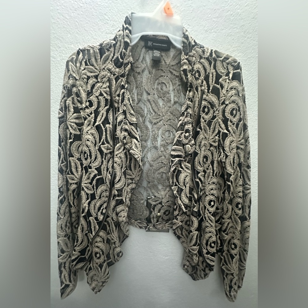 INC International Concepts Black and Cream Lace Top